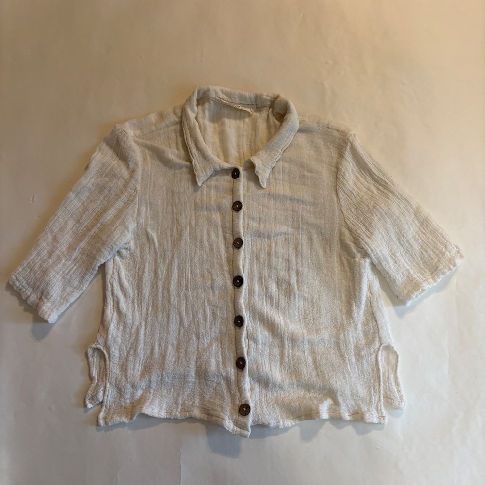 Jens Pirate Booty White Cotton Gauze Button Down Shirt Top P/S Boho Coastal